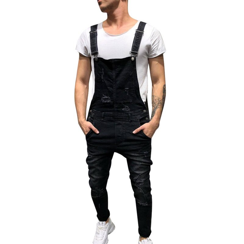 Men Ripped Denim Jumpsuit Overalls Jean Casual Suspenders Pants Men Fashion Hip Hop Jumpsuit Jean Bib Pant Streetwear