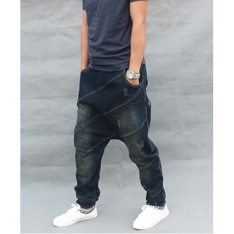 Men Baggy Denim Harem pants Male Loose Low drop Crotch Jeans Hip Hop street dance Drawstring Trousers Plus Size Joggers A60301