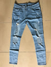 Fashion Streetwear Men's Jeans Vintage Blue Gray Color Skinny Destroyed Ripped Jeans Broken Punk Pants Homme Hip Hop Jeans Men