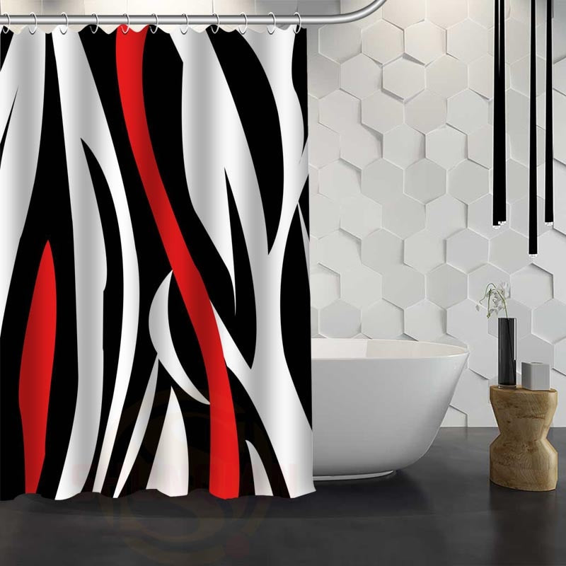 Custom Classic Striped Pattern Shower Curtain With Hooks High Defintion Printing Fabric Shower Curtain for Bathroom