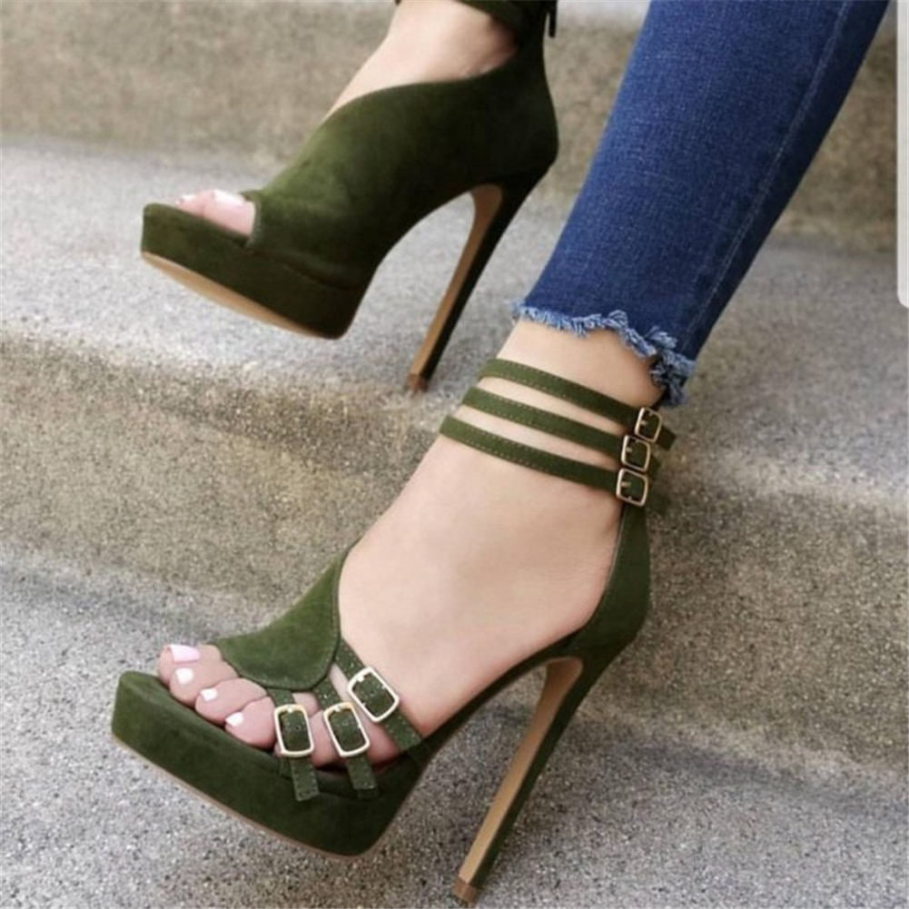 brand design big size 35-47 sexy belt buckles Women Shoes woman flock platform Summer Party super high heels Shoes Woman sandals