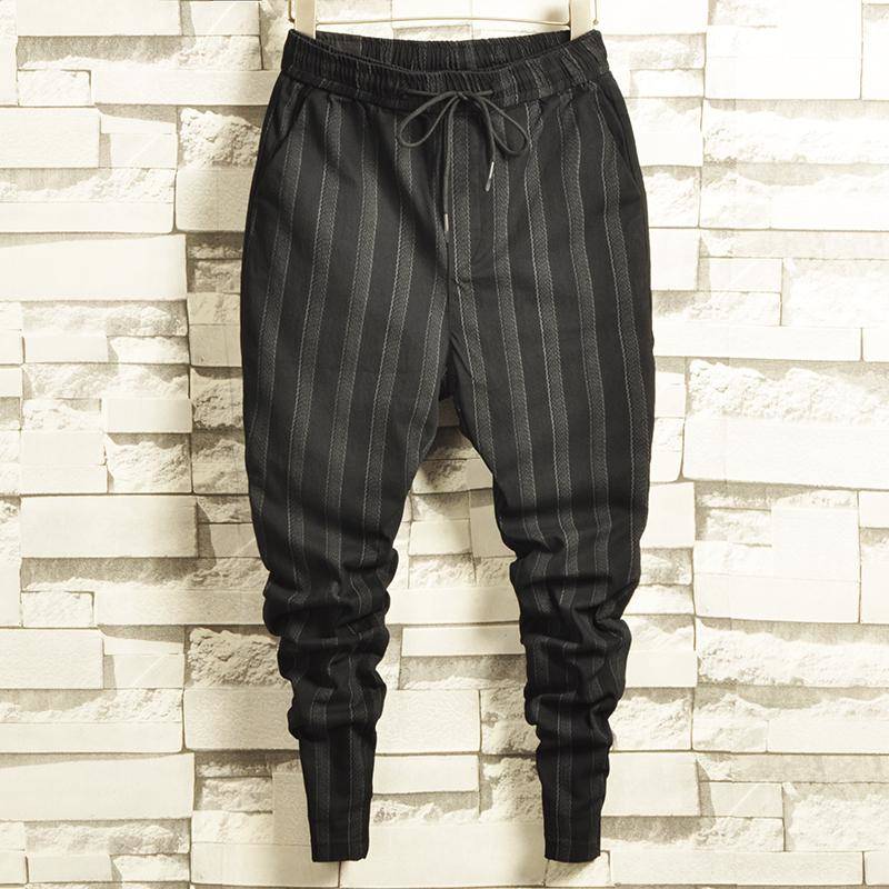 Idopy Fashion Mens Trend Stretchy Harem Jeans Drawstring Comfy Striped Harem Comfortable Cuffed Trousers Joggers For Male