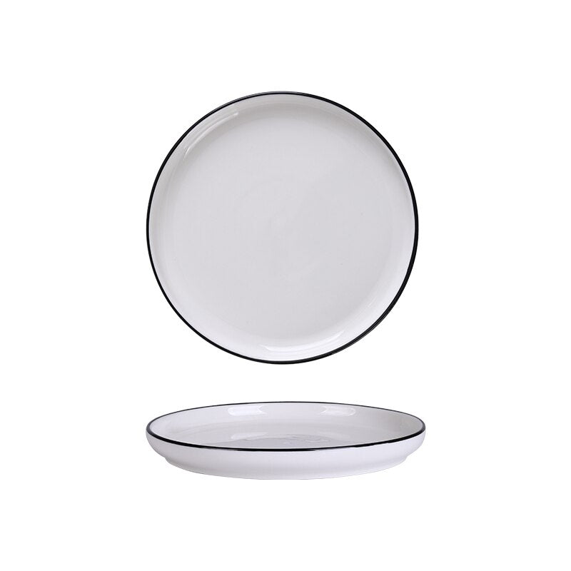 White Dinner Plate Set Ceramic Kitchen Plate Tableware Set Food Dishes Rice Salad Noodles Bowl Soup Kitchen Cook Tool 1pc