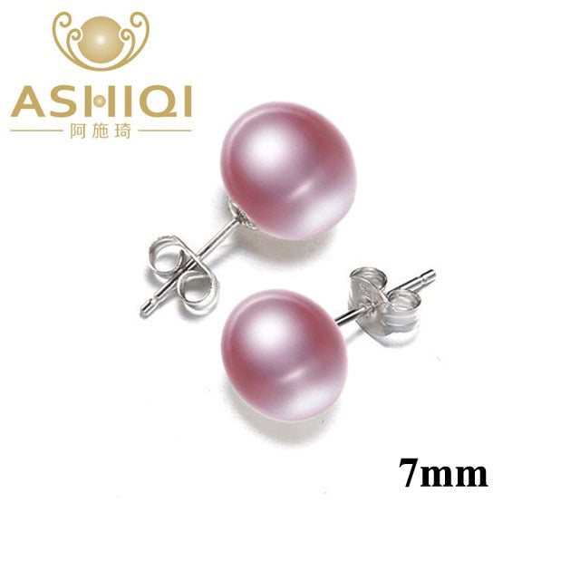 ASHIQI Natural Freshwater Pearl Stud Earrings 2021 Trendy for Women Real 925 Sterling Silver Jewelry Gift Wholesale