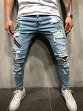Fashion New Male hole badge embroidery denim trousers pants Men's streetwear hiphop skinny Casual Patch Jeans