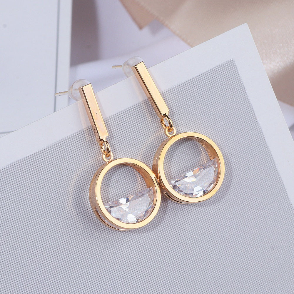 Fashion Shining Geometric Drop Earrings female Luxury Round Zircon Earrings For Women Party Jewelry Gifts WX162