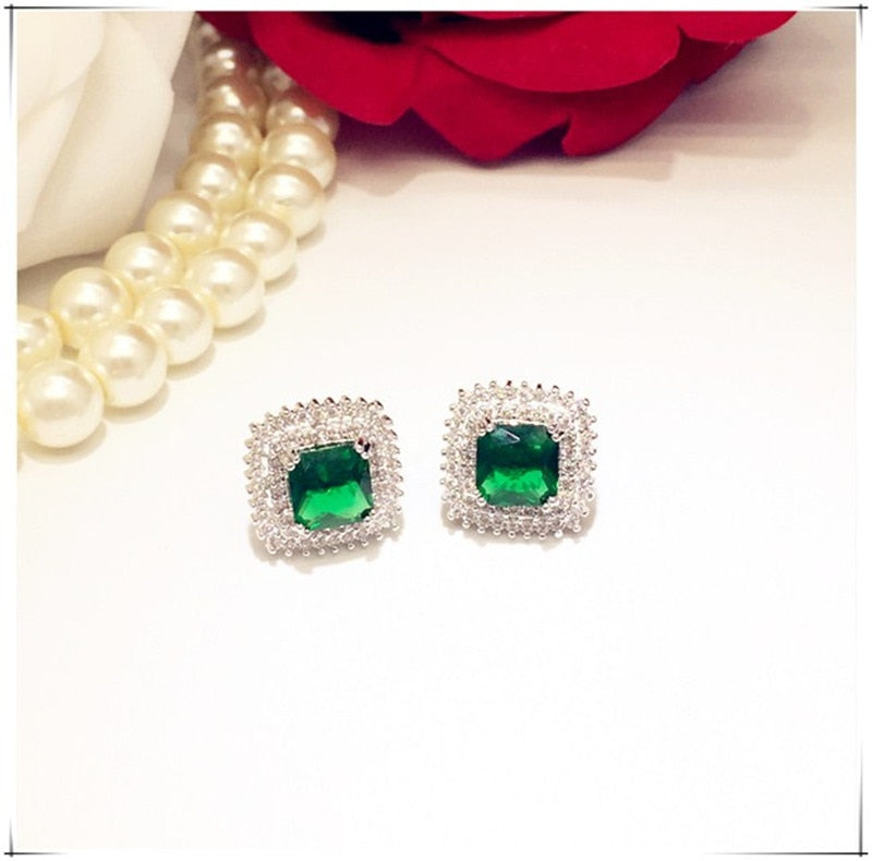 925 Sterling Drop Earrings For Women Artificial Emerald Vintage Fine Jewelry Cubic Zirconia Green Stone Luxury Eardrop Brincos