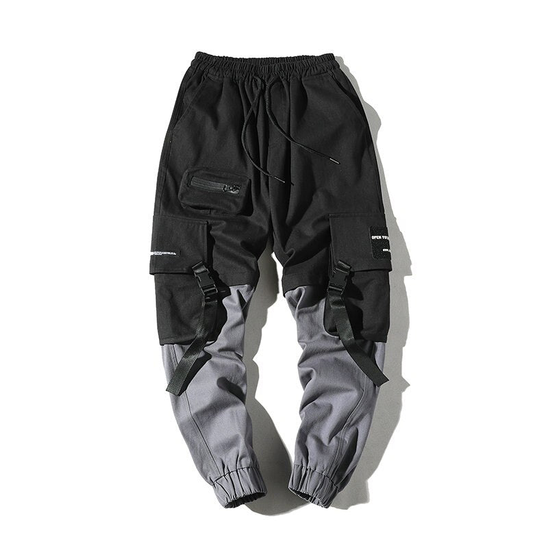 Streetwear Harem Joggers Men Ribbons Pockets Casual Mens Cargo Pants Hip Hop Cotton Casual Ankle-length Men Trousers