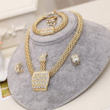 Amazing Price Wedding Gold Plate Jewelry Sets For Women Pendant Statement African Beads Crystal Necklace Earrings Bracelet Rings