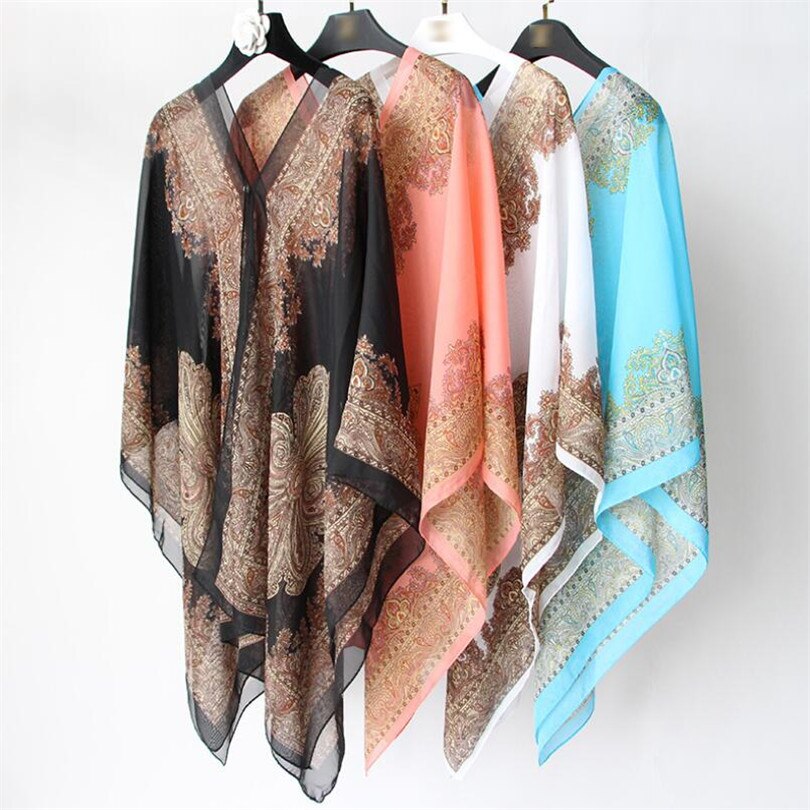 Boho Batwing Sleeve Chiffon Blouse Women Casual Floral Print Loose Kimono Shirts Big Size Beach Tunic Tops Peplum Blusa Robe