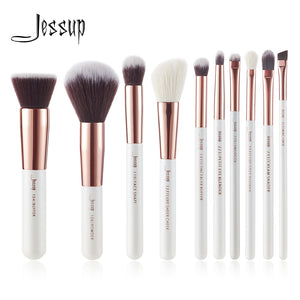 Jessup Brand Pearl White/ Rose Gold Makeup Brushes set professional Make up Brush Tool kit Foundation Powder Buffer Cheek Shader
