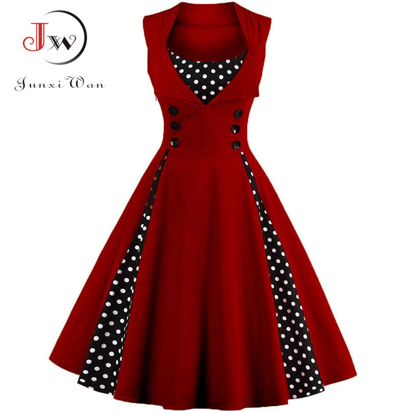 S-4XL Women Robe Retro  Vintage Dress 50s 60s Rockabilly Dot Swing Pin Up Summer Party Dresses Elegant Tunic Vestidos Casual