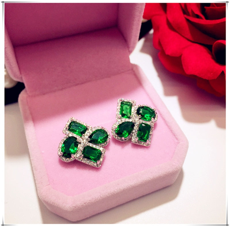 925 Sterling Drop Earrings For Women Artificial Emerald Vintage Fine Jewelry Cubic Zirconia Green Stone Luxury Eardrop Brincos