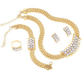 Amazing Price Wedding Gold Plate Jewelry Sets For Women Pendant Statement African Beads Crystal Necklace Earrings Bracelet Rings