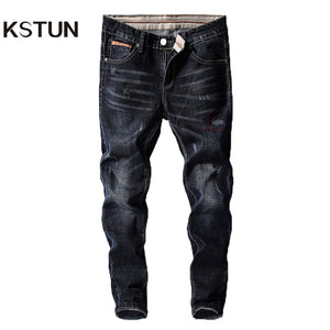 KSTUN Men Jeans Pants Denim Fashion Desinger Black Blue Stretch Slim Fit Jeans for Man Streetwear Cowboys Hiphop calca masculina