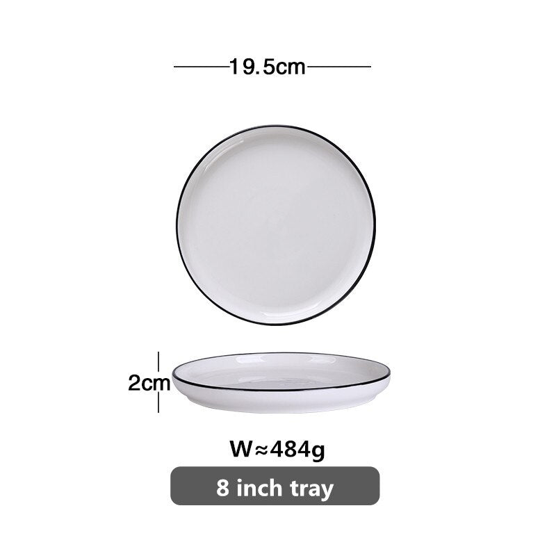 White Dinner Plate Set Ceramic Kitchen Plate Tableware Set Food Dishes Rice Salad Noodles Bowl Soup Kitchen Cook Tool 1pc