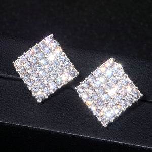2018 New Wedding Jewelry Design Silver Color Simple Square Crystal Earrings Fashion Women Statement Stud Earrings Jewelry WX067