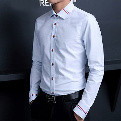 MIACAWOR Spring Long-Sleeve Dress Shirts Men Fashion Oxford Camisa Masculina Slim Fit Casual Shirt White C274