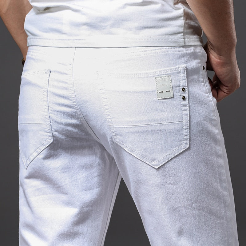 Brother Wang Men White Jeans Fashion Casual Classic Style Slim Fit Soft Trousers Male Brand Advanced Stretch Pants