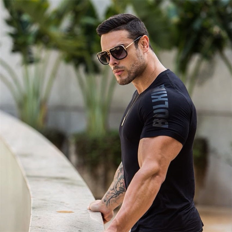 New arrival Bodybuilding and Fitness Shirts Mens Short Sleeve T-shirt GymS Shirt Men Muscle Tights Gasp Fitness T Shirt tops