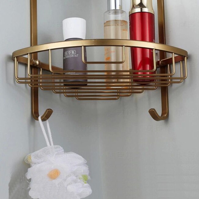 Bathroom Shelves 2 Layer Antique Metal Shower Corner Shelf Wall Mount Shampoo Storage Shelf Rack Bathroom Basket Holder MJ-7011