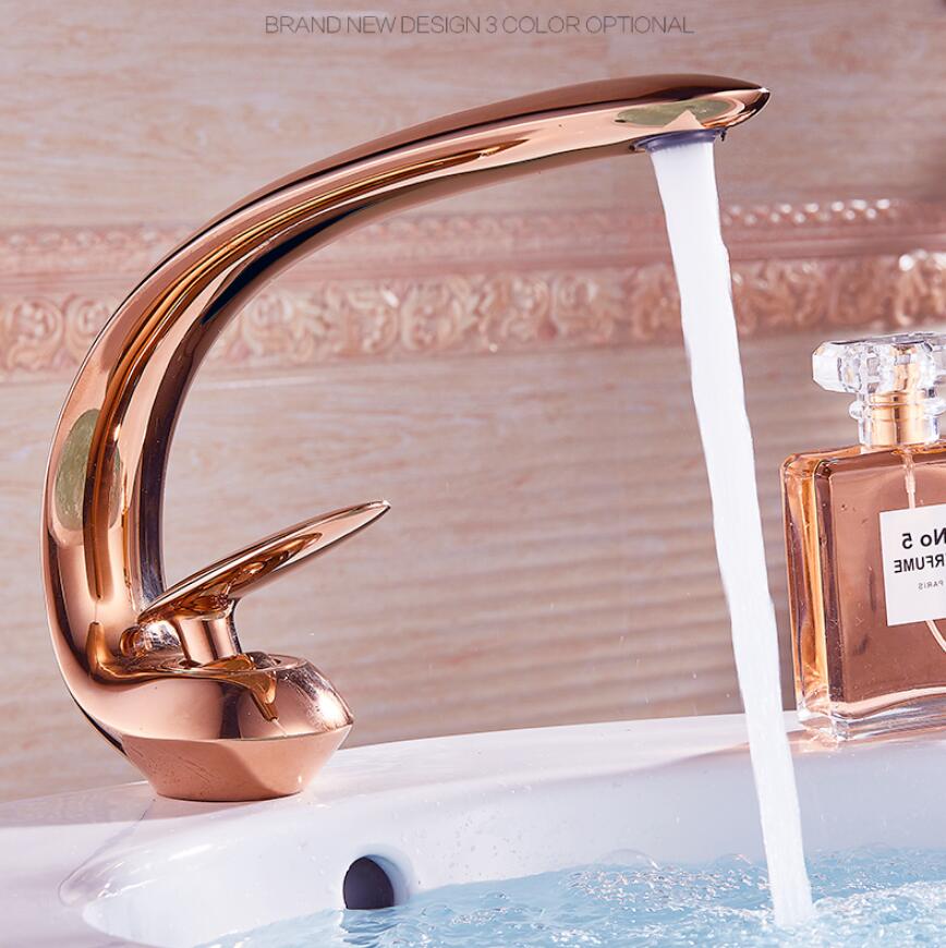 Rose Gold Basin Faucet Modern Bathroom Sink Mixer Tap Brass Wash basin Faucet Single Handle Single Hole Crane For Bathroom