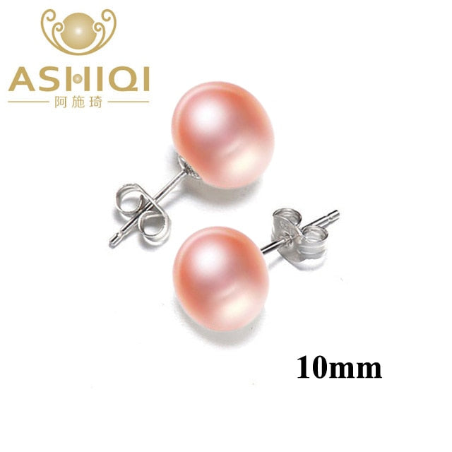 ASHIQI Natural Freshwater Pearl Stud Earrings 2021 Trendy for Women Real 925 Sterling Silver Jewelry Gift Wholesale