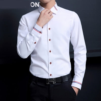 MIACAWOR Spring Long-Sleeve Dress Shirts Men Fashion Oxford Camisa Masculina Slim Fit Casual Shirt White C274