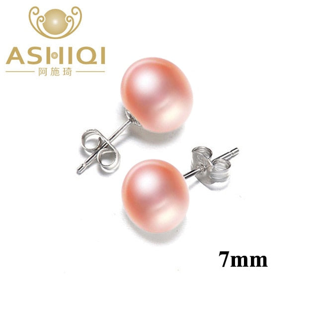 ASHIQI Natural Freshwater Pearl Stud Earrings 2021 Trendy for Women Real 925 Sterling Silver Jewelry Gift Wholesale