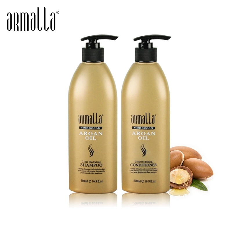 500ml Moroccan Dry Natural Shampoo+500ml Argan Oil Deep Conditioner For Hair Repairs Damage Hair