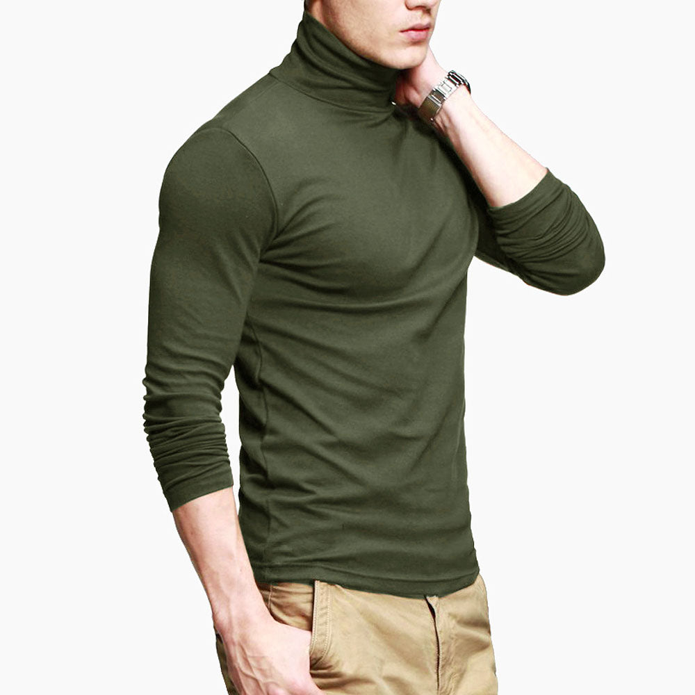 2021 New Men Fashion T Shirt Tees Slim Tops Male Stretch T-shirt Turtleneck Long Sleeve Tee Shirts High Collar Men's Cotton Tees