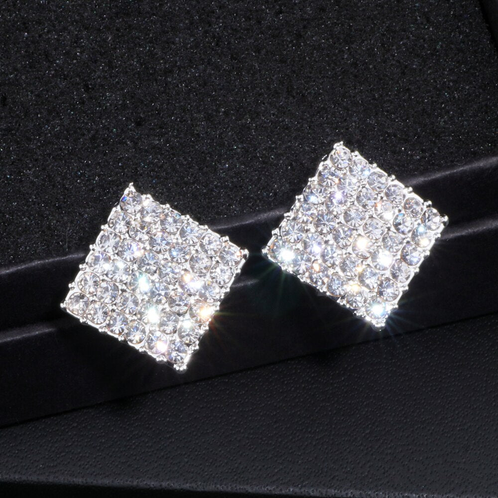 2018 New Wedding Jewelry Design Silver Color Simple Square Crystal Earrings Fashion Women Statement Stud Earrings Jewelry WX067