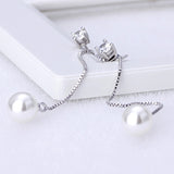 Fashion Silver-color Simulated Pearl Pendant Long Chain Cubic Zirconia Long Earrings Bridal Wedding Pearl Jewelry Drop Earrings