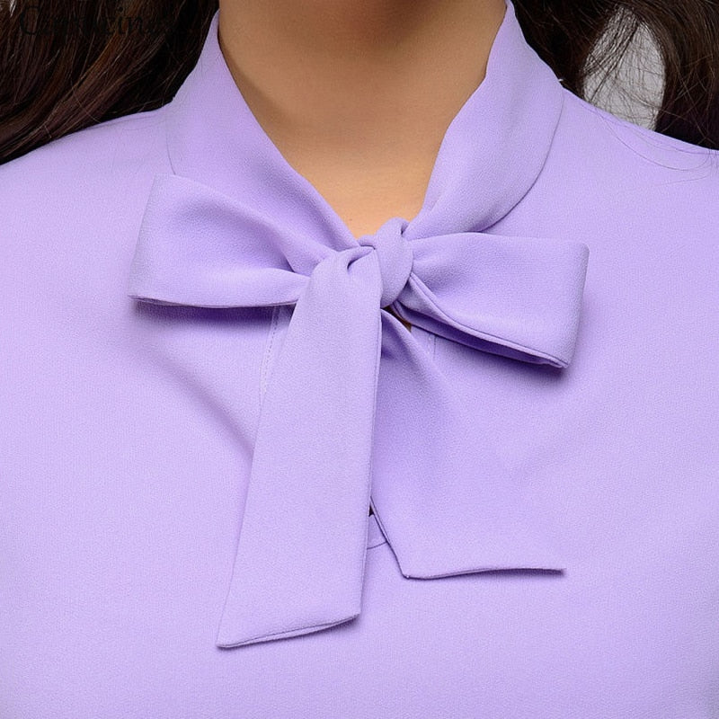 Women Fashion Bow Tie Chiffon Blouse Shirt 2020 Spring Autumn Elegant Office lady Blouses Long Sleeve Casual Shirts Solid Tops