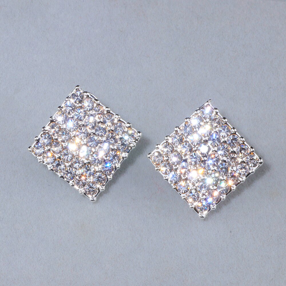 2018 New Wedding Jewelry Design Silver Color Simple Square Crystal Earrings Fashion Women Statement Stud Earrings Jewelry WX067