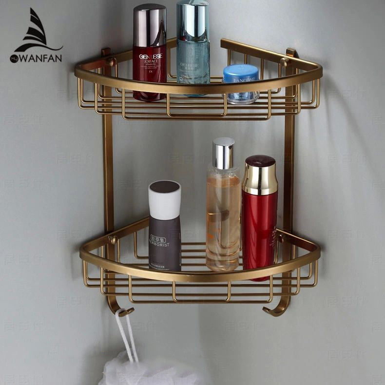 Bathroom Shelves 2 Layer Antique Metal Shower Corner Shelf Wall Mount Shampoo Storage Shelf Rack Bathroom Basket Holder MJ-7011