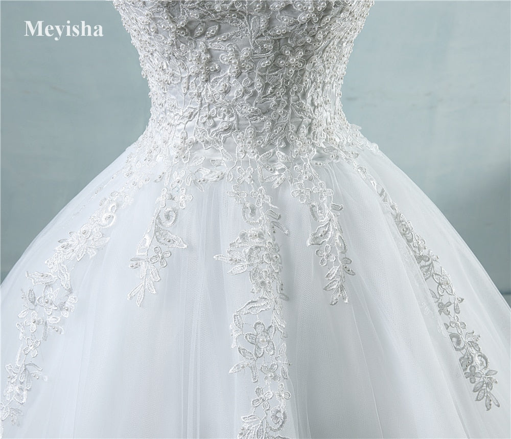 ZJ9076 Ball Gowns Spaghetti Straps White Ivory Tulle Bridal Dress For Wedding Dresses 2020 2021 Pearls Marriage Customer Made