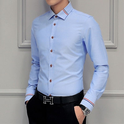 MIACAWOR Spring Long-Sleeve Dress Shirts Men Fashion Oxford Camisa Masculina Slim Fit Casual Shirt White C274