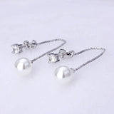 Fashion Silver-color Simulated Pearl Pendant Long Chain Cubic Zirconia Long Earrings Bridal Wedding Pearl Jewelry Drop Earrings