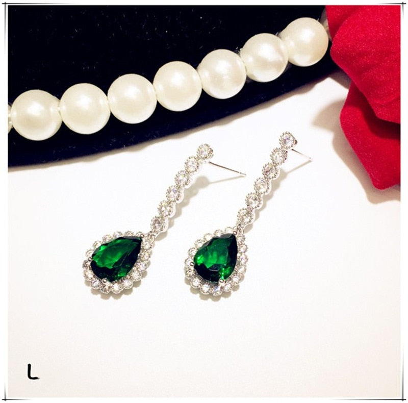 925 Sterling Drop Earrings For Women Artificial Emerald Vintage Fine Jewelry Cubic Zirconia Green Stone Luxury Eardrop Brincos