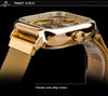 Forsining Golden Men Automatic Watch Square Skeleton Mesh Steel Band Mechanical Business Clock Relogio Masculino Erkek Kol Saati