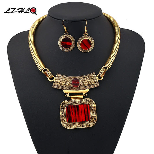 LZHLQ Fashion 4 Color Bohemia Collier Big Statement Maxi Necklace Set Punk Ethnic Power Choker Necklace Women Jewelry