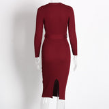 Women Midi Sweater Dress Autumn Winter 2021 New Fashion Button Long Sleeve Pencil Dress Knitted Women Bodycon Dress Black Red