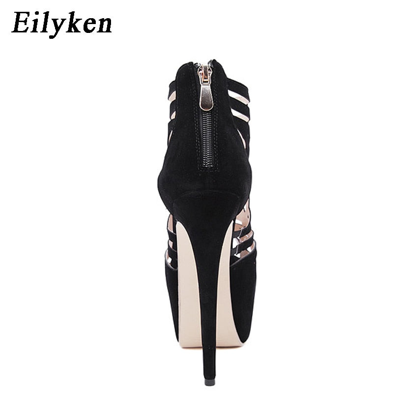 Eilyken Summer Women Sandals Pumps Party shoes Platform Pumps Wedding shoes Stiletto heels Open toe High Heels Dress shoes Black