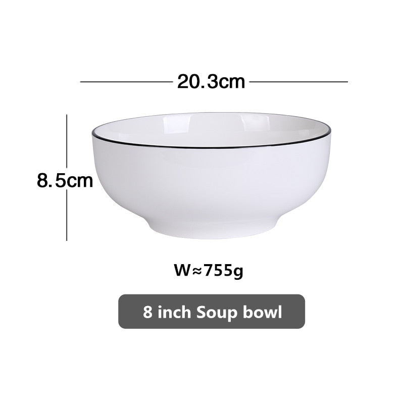 White Dinner Plate Set Ceramic Kitchen Plate Tableware Set Food Dishes Rice Salad Noodles Bowl Soup Kitchen Cook Tool 1pc