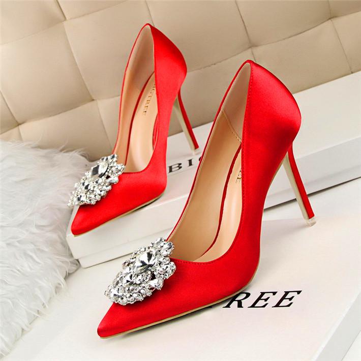 BIGTREE Flower Style Woman Wedding Bridal Shoes Sexy Pointed Toe Women Pumps Fashion Solid Silk Shallow High Heels 10cm Shoes