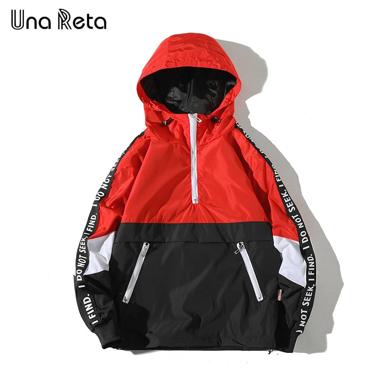 Una Reta Hooded Jackets Men New Patchwork Color Block Pullover Jacket Fashion Tracksuit Coat Men Hip Hop Streetwear Jacket Men