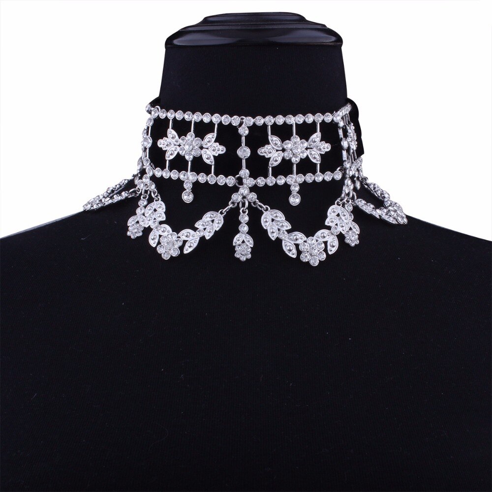 KMVEXO 2019 Fashion Crystal Rhinestone Choker Necklace Velvet Statement Necklace for Women Collares Chocker Jewelry Party Gift