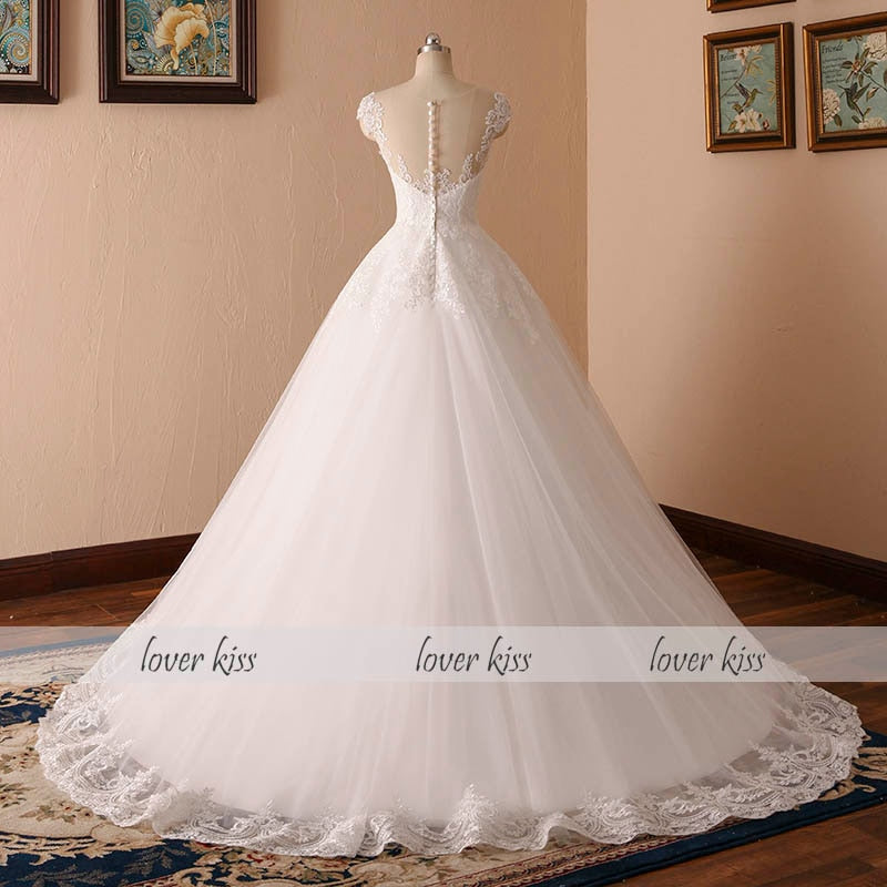 Lover Kiss Fashion V-Neck Tulle Ball Gown Wedding Dresses 2021 Real Vestidos De Noiva Charming Court Train Formal Bride Dresses