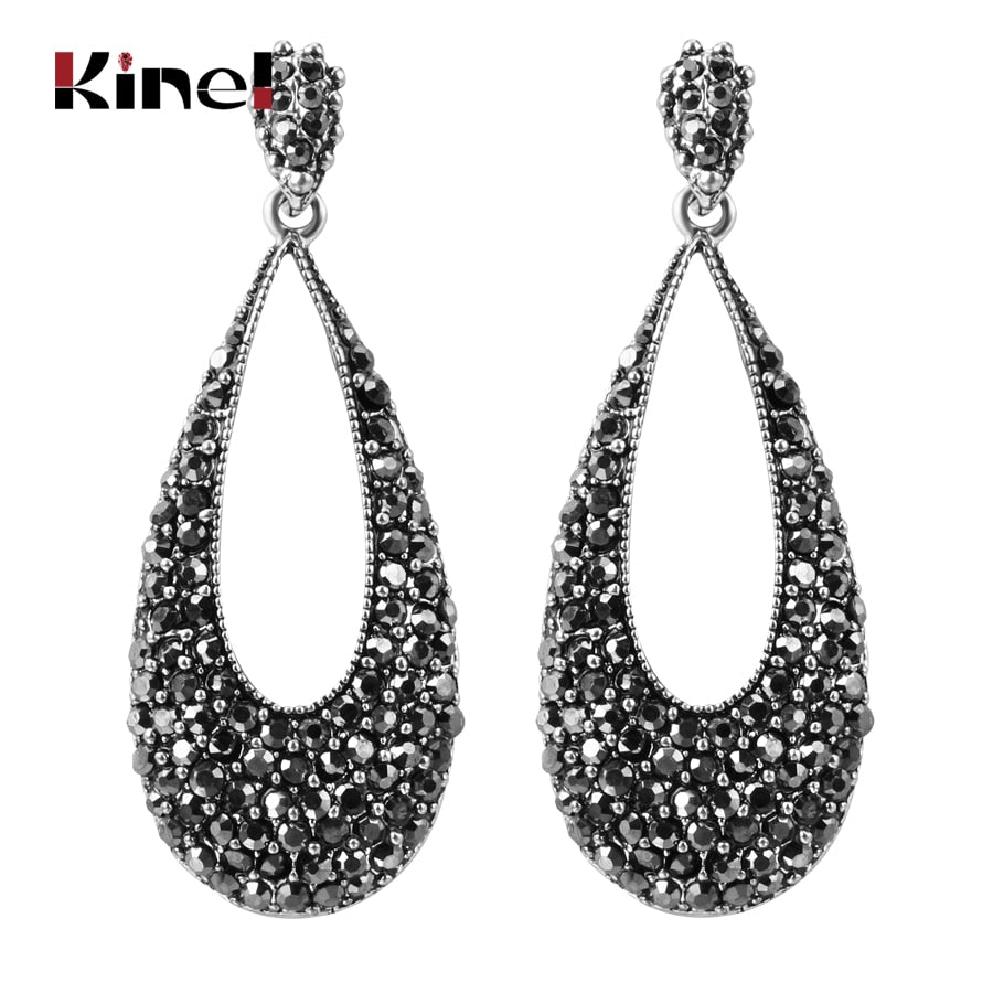 Kinel Luxury Bright Crystal Drop Earrings For Women Antique Tibetan Silver Party Accessories Charm Earrings Vintage Jewelry